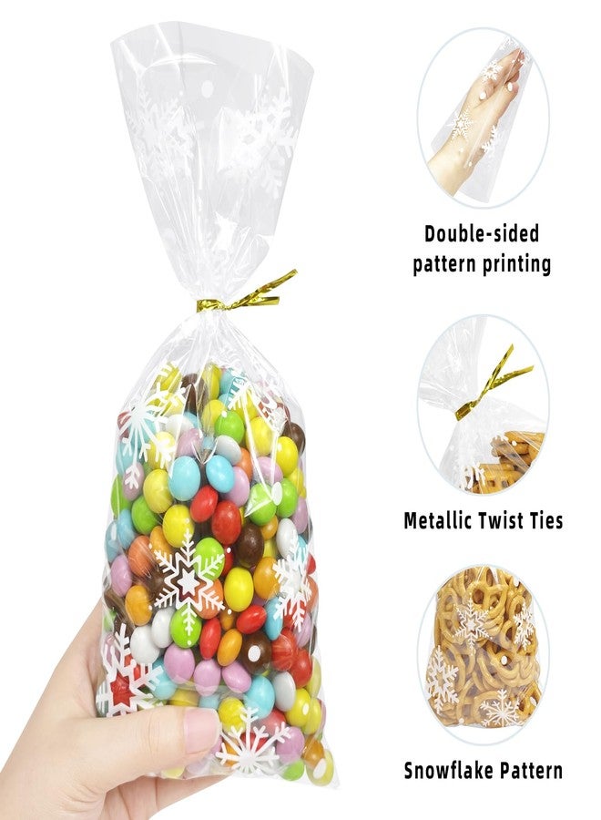 موريباك أكياس سيلوفان على شكل ندفة ثلجية، مقاس 5 × 11 بوصة، أكياس هدايا شفافة لعيد الميلاد مع أربطة ملتوية لتوزيعات الحفلات، 120 قطعة - Image 3